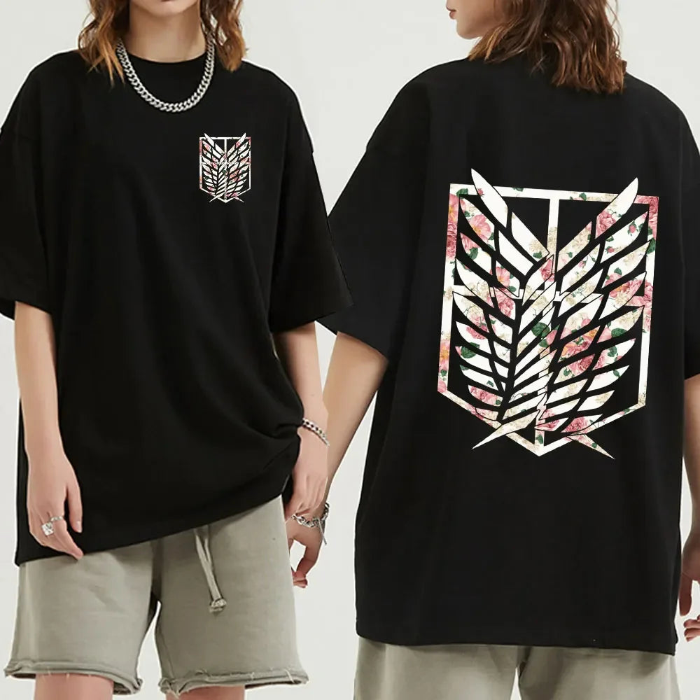 Anime Attack on Titan T-Shirt Ackerman Mikasa Eren Jaeger Cherry Blossom Graphics Logo T Shirt Clothes Men's Cotton T Shirts