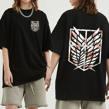 Anime Attack on Titan T-Shirt Ackerman Mikasa Eren Jaeger Cherry Blossom Graphics Logo T Shirt Clothes Men's Cotton T Shirts