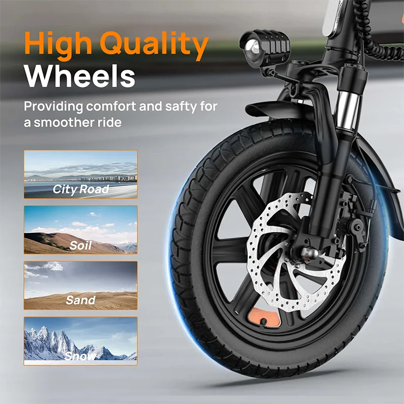 URLIFE 14 Inch Foldable Adult Electric Bike Peak 500W Motor 48V 7.5Ah Removable Battery Up To 40 Miles Range 3H Fast Charging City Commuter Folding Ebike