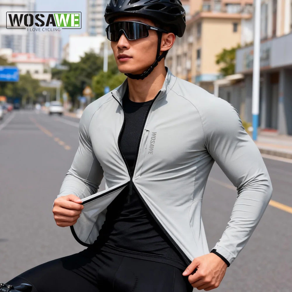 WOSAWE Cycling Jacket Lightweight Windproof Long Sleeved MTB Road Bike Windbreaker Reflective Breathable Jacket Bicycle Clothing