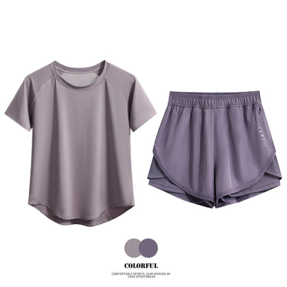 DRUR 2pcs Gym Set Women Summer Sportswear Outfit 2 Piece Short Sleeve Sports Shirt Shorts Sets Jogging Suit Female Tracksuit New