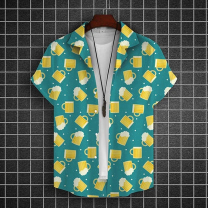 Hawaiian Shirt For Men 3d Beer Printed Short Sleeve Shirts Party Tees Summer Casual Tops Loose Oversized Clothing