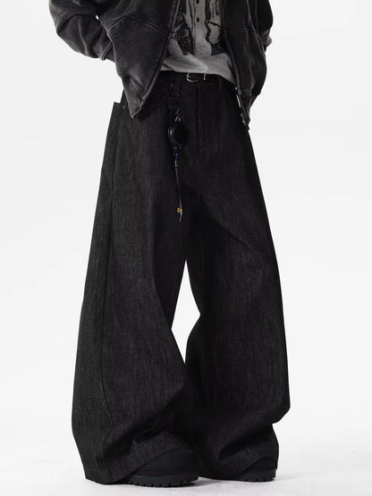 Retro Red Dragon Embroidery Wide Leg Knife Edge Jeans  for both men and women Y2K street cool floor length wide leg pants