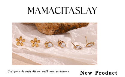 Mini Zircon Flower Crown Stud Earrings – 18K Gold-Plated Steel