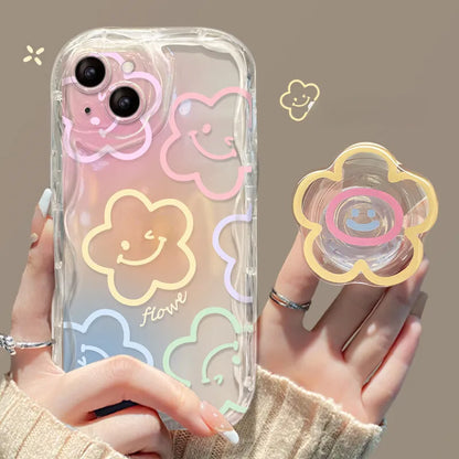 Floral Flower Bracket Case Cover for Samsung Galaxy S26 S25 S24 FE S22 S23 Ultra Plus A57 A37 A56 A55 A54 A16 A17 5G Wavy Shell
