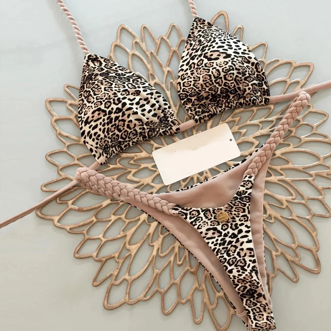 Womens G-String Bikini - Split Print Swimwear for Beach Holiday - ZOOMNSTORE