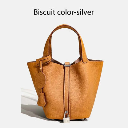 Women Leather Bucket Bag - Genuine Leather Handbag | Large Tote Bag With Silver Hardware