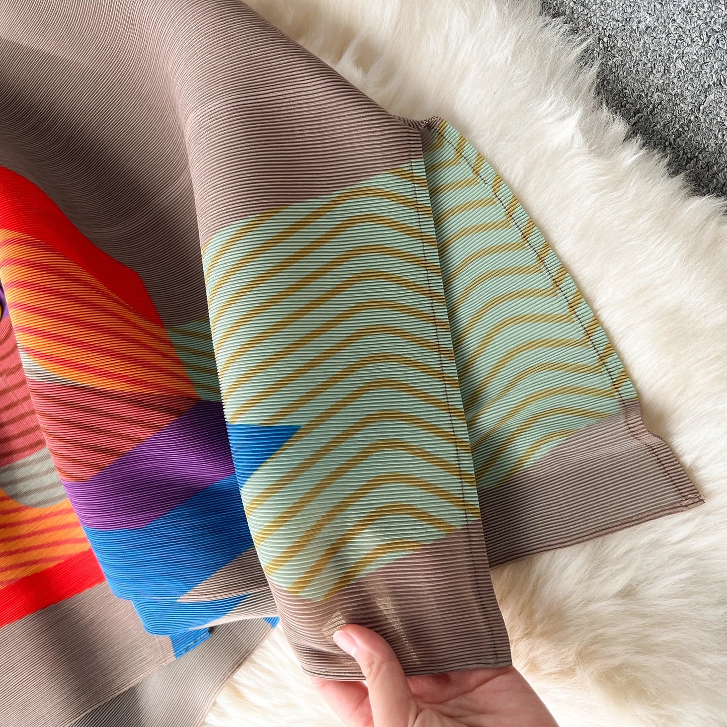 Miyake Pleated Drape Dress Women 2024 Spring Summer Colorblock Printing Lapel 3/4 Sleeve Single-breasted Fashion Shirt Dresses