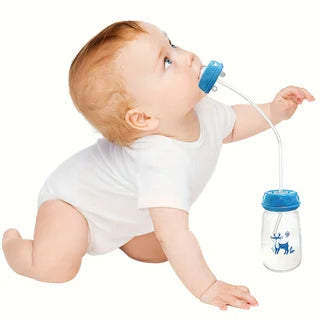 1pc 5oz/150ml Hands-Free PP Feeding Bottle with Straw Brush, Self-Feeding Normal-Neck Baby Bottle Set.