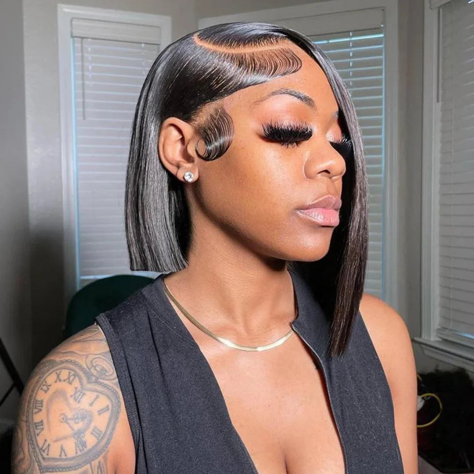 Vietnamese Human Hair Wig - 13x6 Lace Frontal Wig, 250% Density, Natural Black Bob