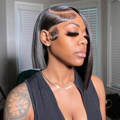 Vietnamese Human Hair Wig - 13x6 Lace Frontal Wig, 250% Density, Natural Black Bob