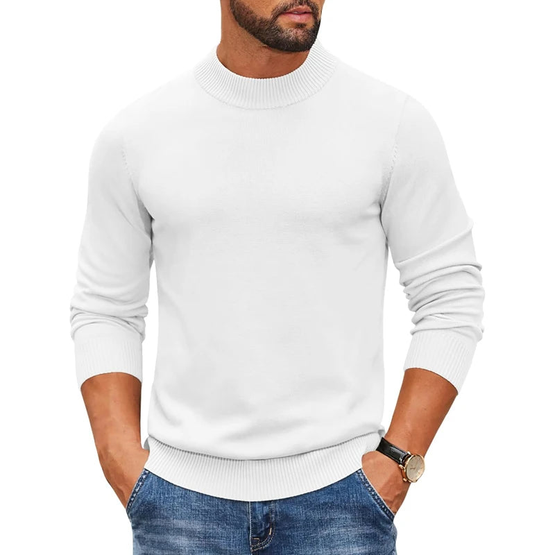 Men's Mock Turtleneck Ribbed Knit Pullover Sweater Casual Heavyweight Slim Fit Dress Sweater Warm Jumper Thermal Streetwear