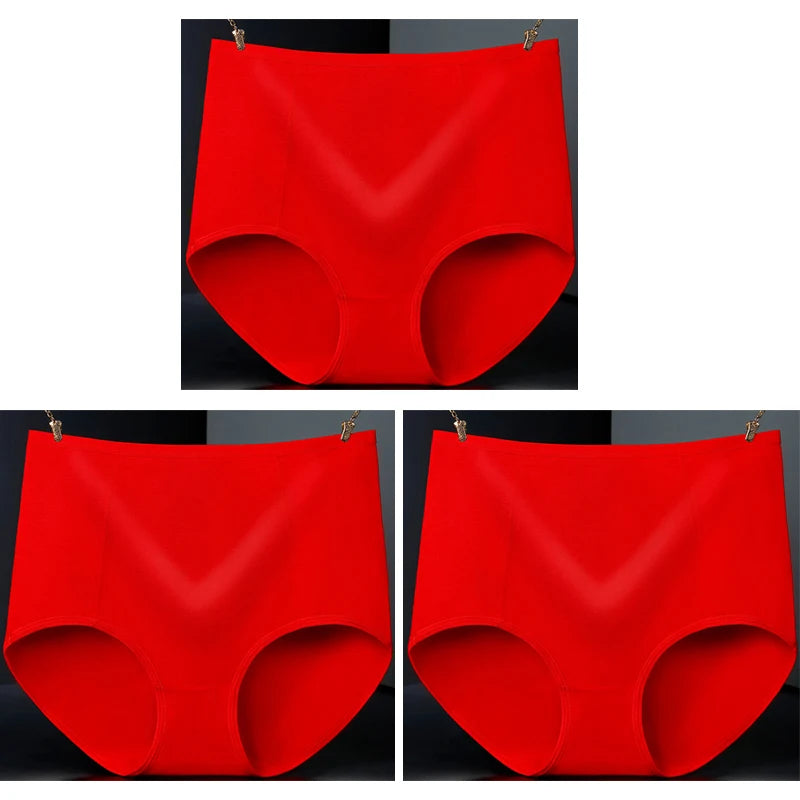 3pcs Pure Cotton Brief Female Solid Panties Girls High Waist Comfort Underpants Lady Plus Size Underwear Women Ventilate Pantys