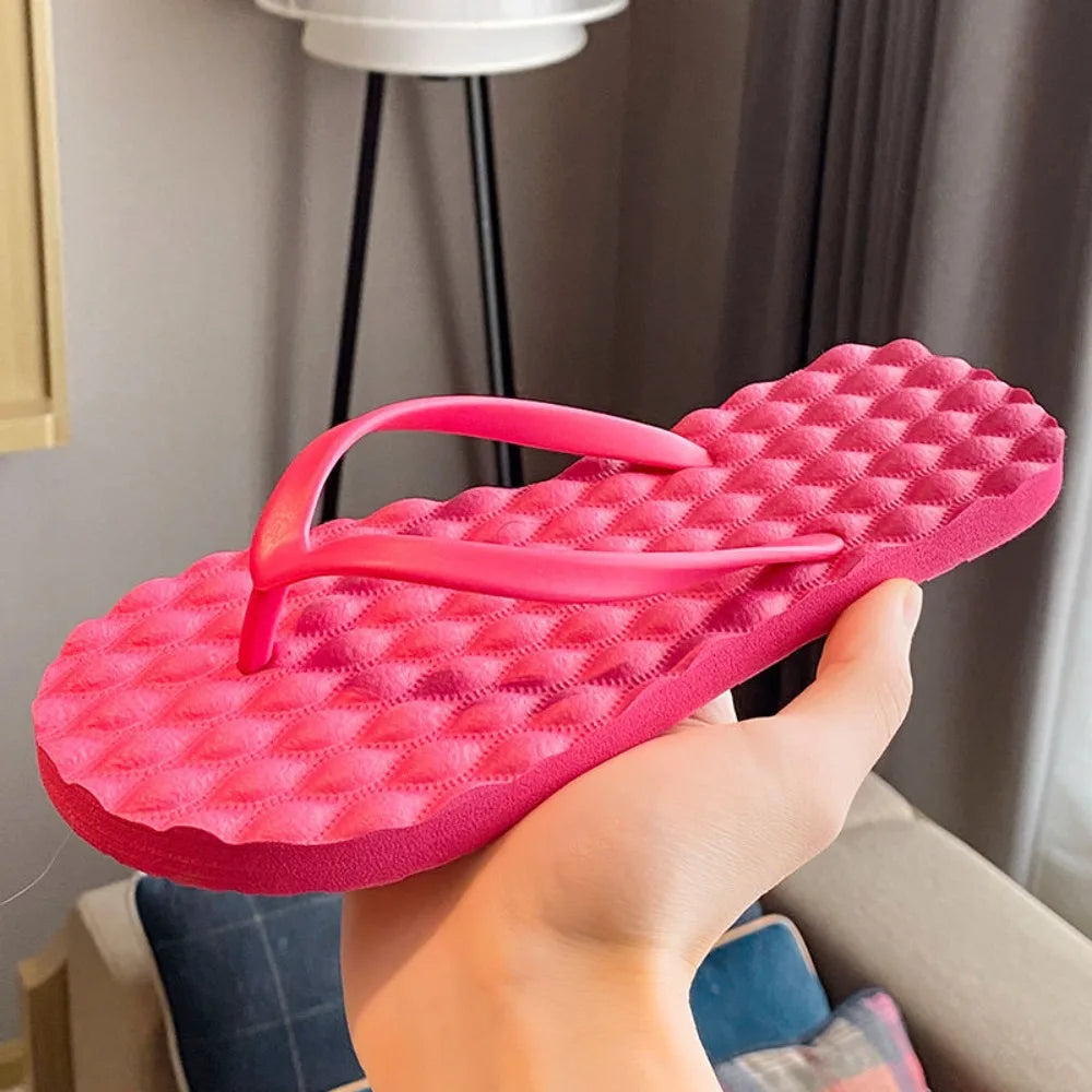 Simple Solid Color Flat Soled Slippers Massage Lingge Platform Flip Flops Beachwear EVA Home Slides Sandals Beach