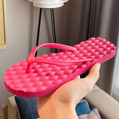 Simple Solid Color Flat Soled Slippers Massage Lingge Platform Flip Flops Beachwear EVA Home Slides Sandals Beach