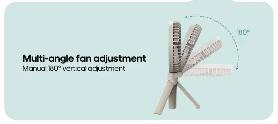 New Foldable Tripod Handheld Fan 3000mAh 4-Speed Rechargeable Fan LED Digital Display Portable Fan for Outdoor Travel Camping