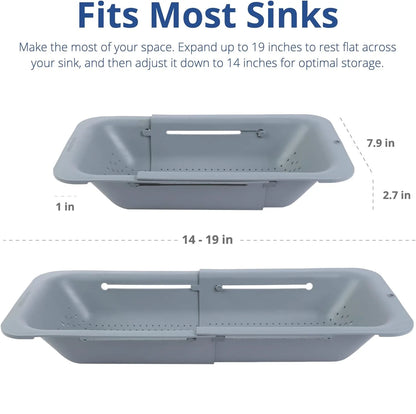 Sink Drain Rack – Adjustable Retractable Kitchen Shelf with Plastic Drain Basket