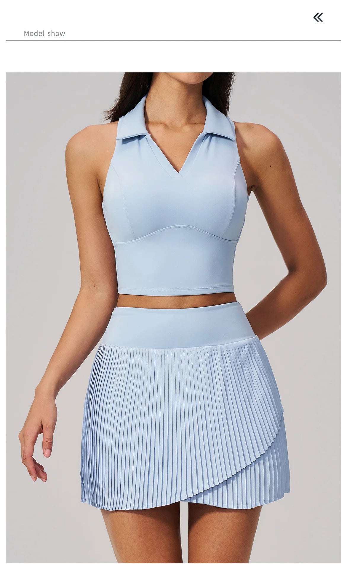 SOISOU Nylon Women Two Pieces Yoga Set Ribbed V-Neck Gym Top Sport Tennis Skirt 2pcs Suit Sportswear Workout Clothes 5 Colors