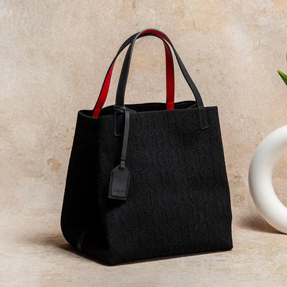 Large Capacity Tote Bag - Black Knitted Shopping Bag 27x20x28cm Durable Polyester
