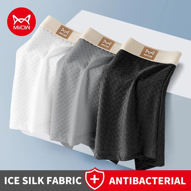 MiiOW 3Pcs Ice Silk Men Jacquard Boxer Shorts 10A Antibacterial Men's Panties Man Underpants Men's Refreshing Sports Underwear