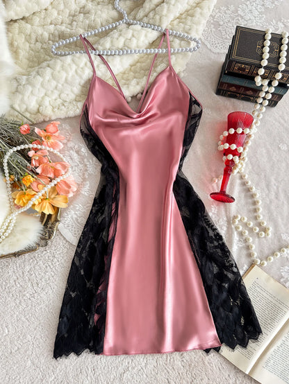 New Style Women's Lace Splicing Nightdress Sexy Fashion Pajamas Simple and Comfortable Suitable for Parties and Home