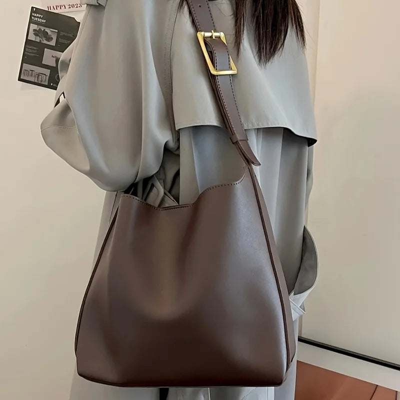 Women's Tote Bag - Minimalist Faux Leather Shoulder Handbag with Zipper Closure