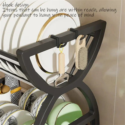 2-Tier Dish Drying Rack Kitchen Countertop Drainer Shelf Large Capacity Bowl Plate Organizer Space Saver with Utensil Holder