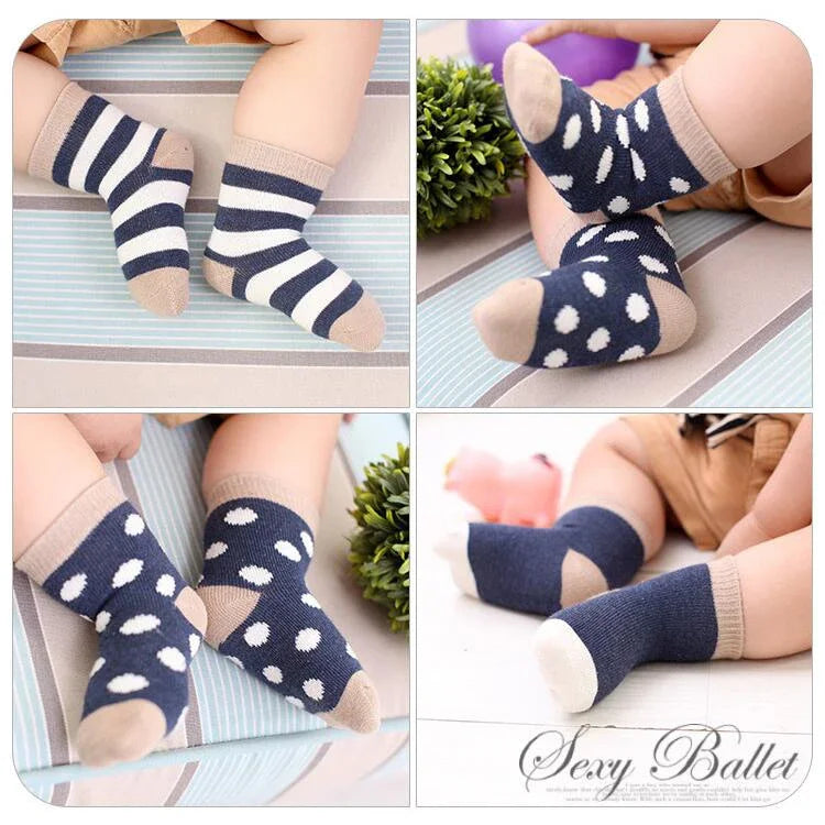 5 Pairs/Lot Kids Soft Cotton Socks Boy Girl Baby Infant Fashion Stripe Warm For Autumn Winter 0-6 Years Children Cartoon Sock