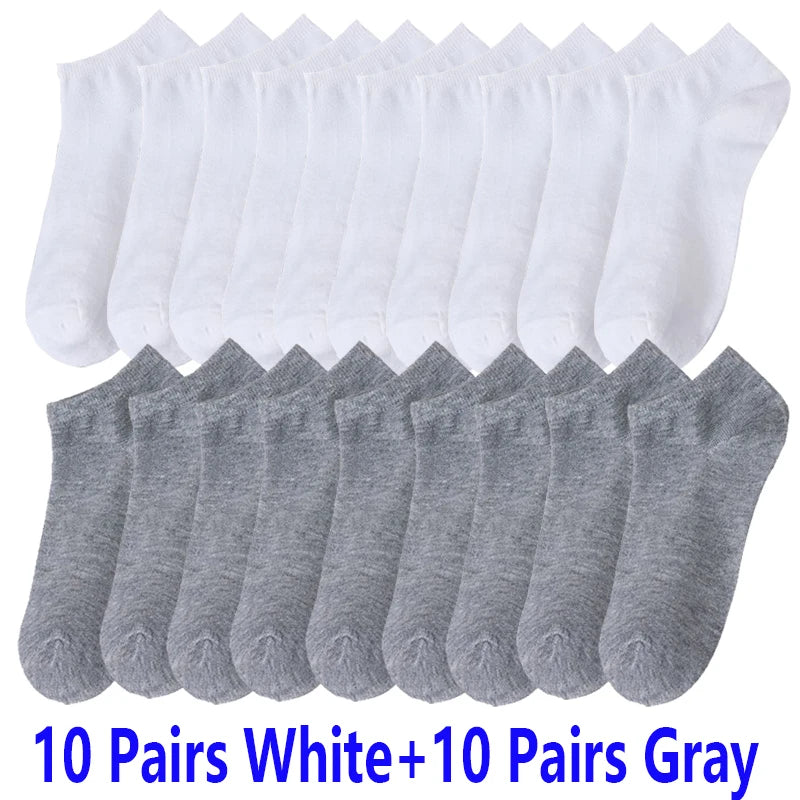10/20/30 Pairs Men's Ankle Socks Solid Color Breathable Comfy Sweat-absorbing Boat Socks Casual Short Socks