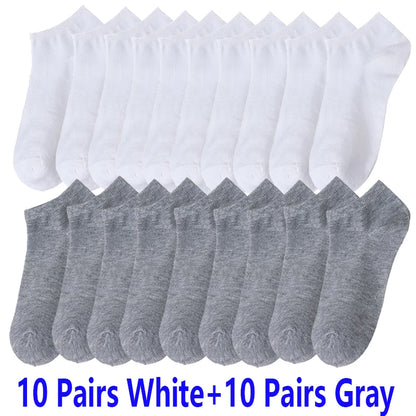 10/20/30 Pairs Men's Ankle Socks Solid Color Breathable Comfy Sweat-absorbing Boat Socks Casual Short Socks