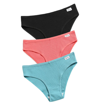 3Pcs/Set Cotton Panties Women Solid Color Soft Breathable Briefs Female Underpants Comfort Stretch Sexy Lingerie S-XL