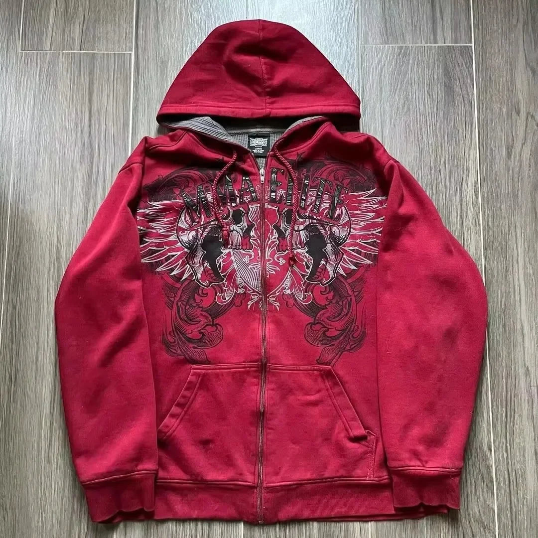 Y2K New American Tapout Zipper Hoodie Sweatshirt Men Hip Hop Letter Retro Graphic Embroidery Hoodie Jacket Clothes Streetwear