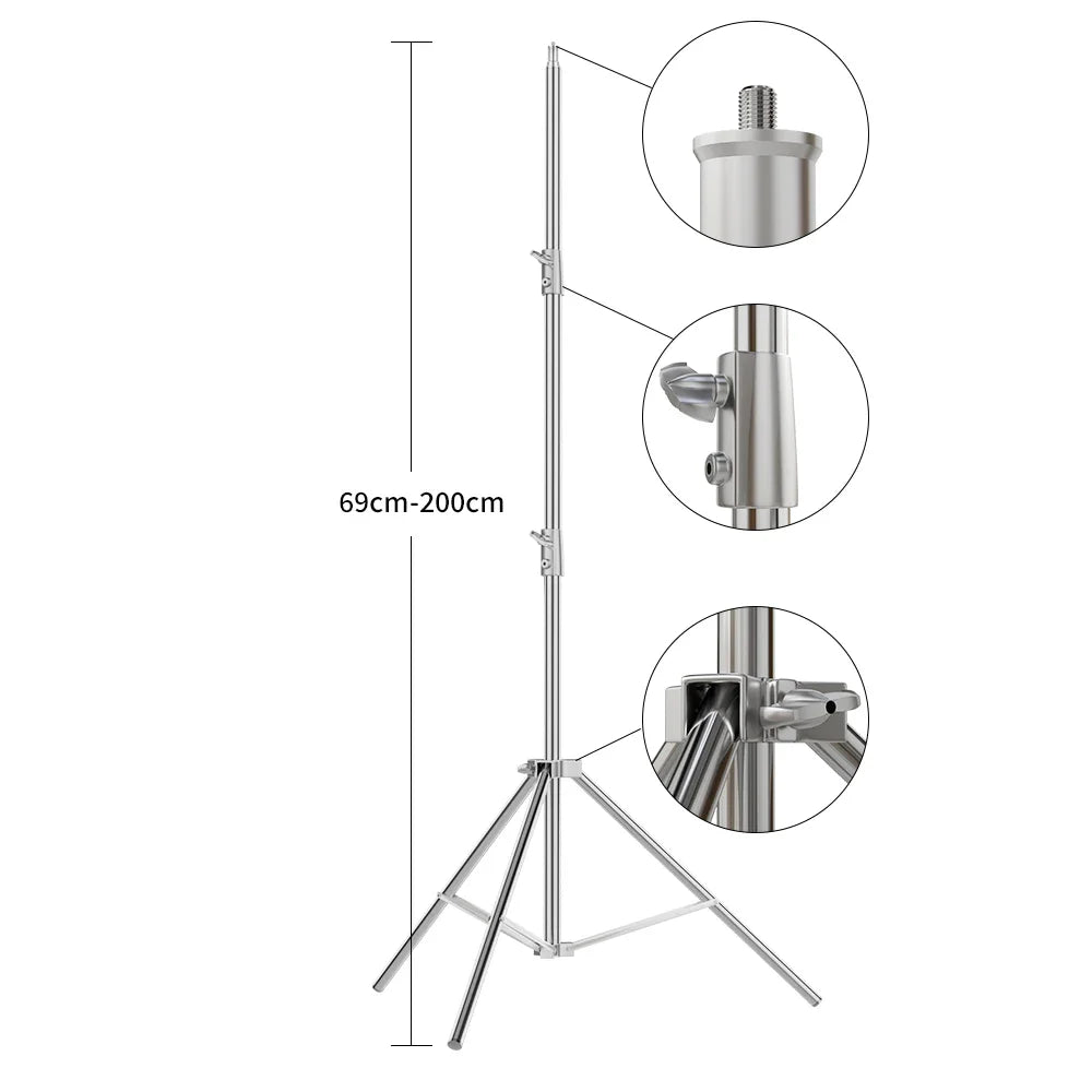Stainless Steel Tripod 2.8m Heavy Duty Light Stand With 1/4, 3/8 Conversion Head for Studio Softbox Photographic Equipment