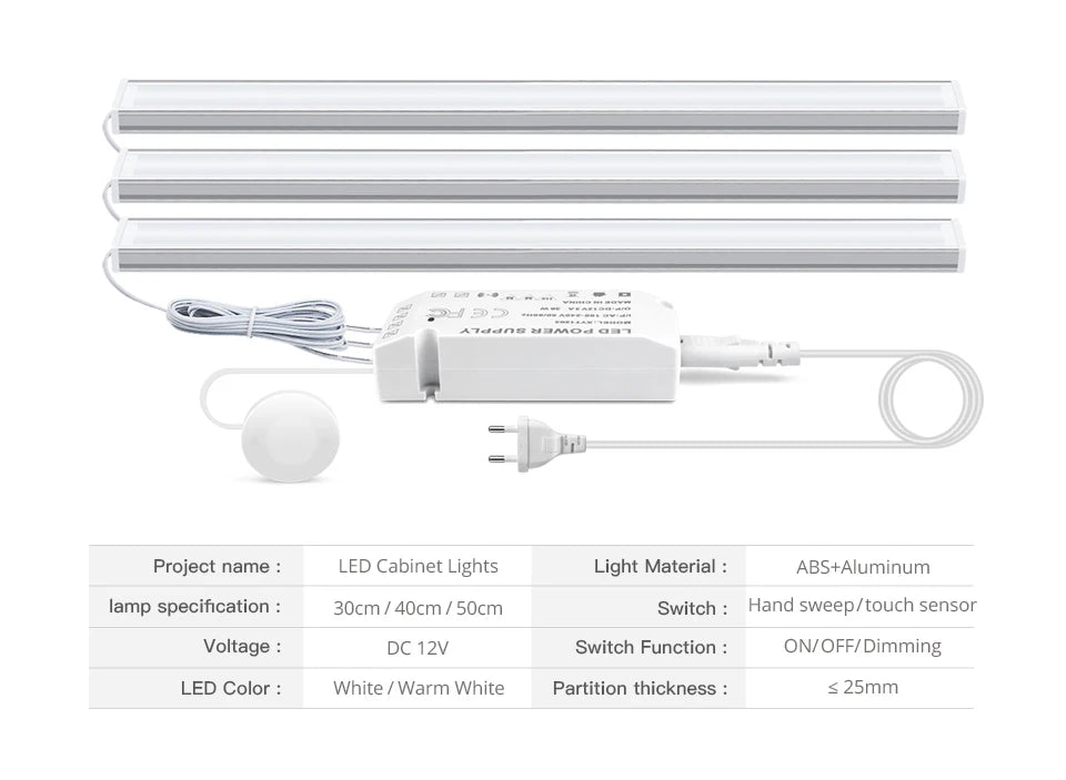 Motion Touch Sensor LED Lights Wireless Light Penetrable Wood Aluminum Bar Light Cabinet Wardrobe Lamp Backlight For Kitchen