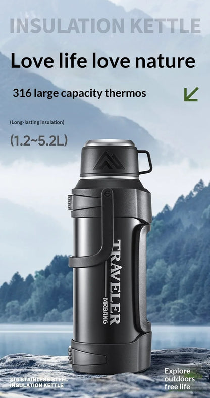 Large Capacity 1L Vacuum Water Bottle Double Wall Insulated 316 Stainless Steel with Handle Leak Proof for Car Office