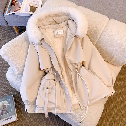 Women Winter Jacket - Fleece Lined Puffer Coat With Hooded Zipper Closure