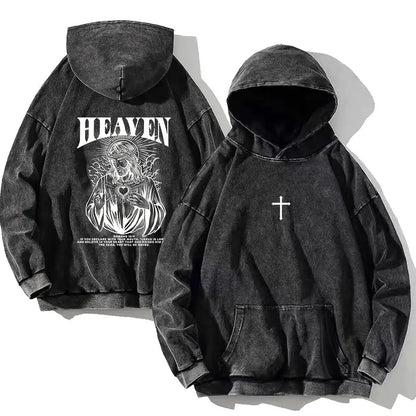 Vintage PSALM 91:11 Print Cotton Washed Hoodie Casual Hip Hop Men Women High Street Retro Hooded Sweatshirt Winter Pullover