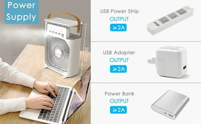 Portable 3-in-one Fan Air Conditioner with LED Light Humidifier and Timing Function Desktop Spray Fan for Home Office