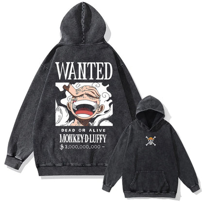 Japanese Anime One Piece Print Pullover Men Washed Hoodie Sweatshirt Cotton Harajuku Streetwear Vintage Hooded Hoodie Unisex