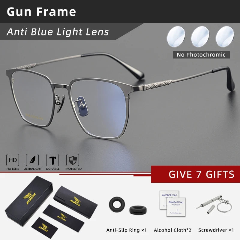 Titanium Reading Glasses - Ultralight Square Frame With Photochromic Lenses