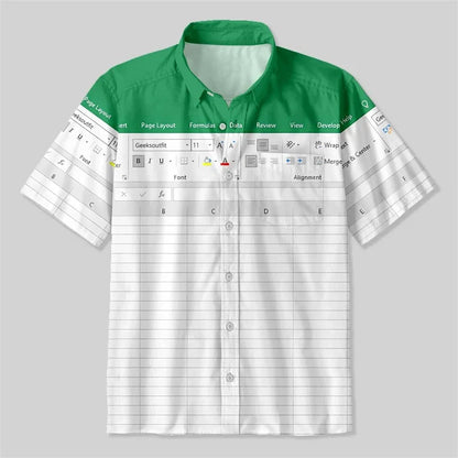 Fun Excel Spreadsheet 3D Print Sport Quick-dry Men Women Shirts Casual Vacation Button Design Creative Y2K Work Short Sleeve Top