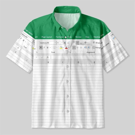 Fun Excel Spreadsheet 3D Print Sport Quick-dry Men Women Shirts Casual Vacation Button Design Creative Y2K Work Short Sleeve Top