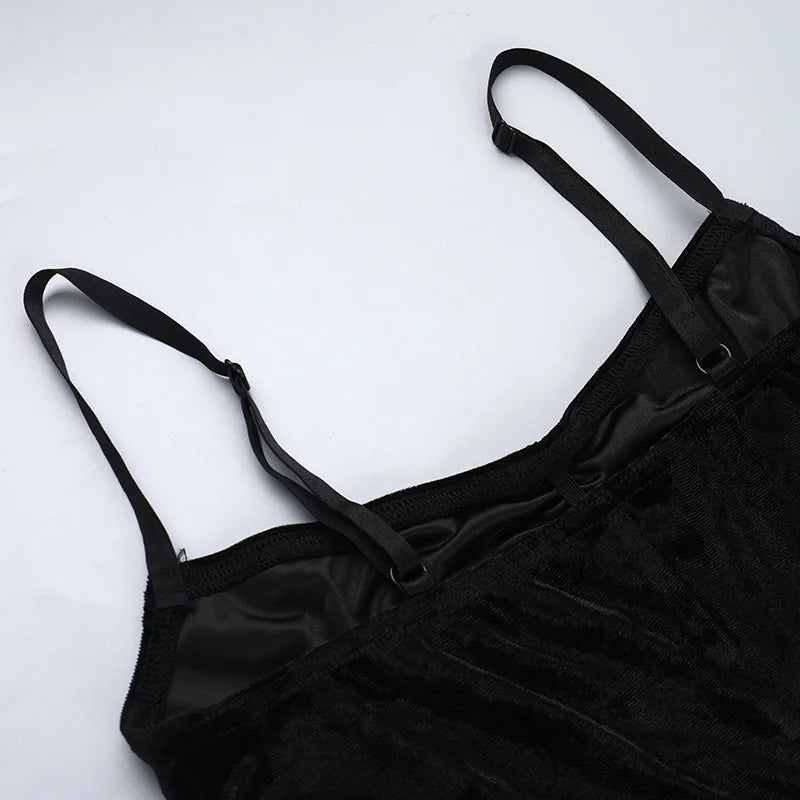 Goth Dark Punk Grunge High Split Hem Straps Dess 90s Streetwear Gown Women Sexy Corn Bandage Velvet Dresses Mall Gothic Clothing