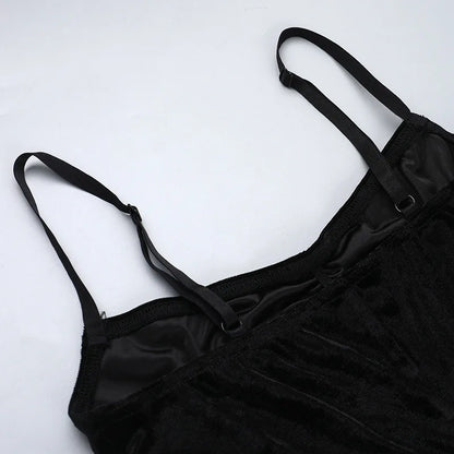 Goth Dark Punk Grunge High Split Hem Straps Dess 90s Streetwear Gown Women Sexy Corn Bandage Velvet Dresses Mall Gothic Clothing
