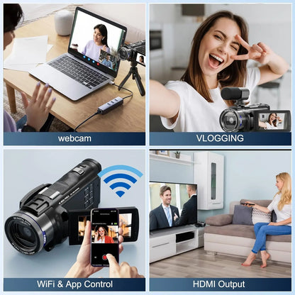 4K HD Camcorder - 48MP Digital Zoom Camera With WiFi & App Control, Long Battery Life
