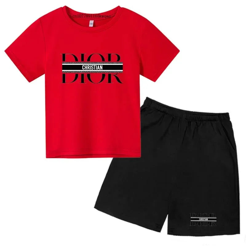 Summer Short Sleeve T Shirt +shorts 2 Piece Set Children Clothes Luxury Brand Print Sport Casual Fashion Boy Girl Kid Tracksuit