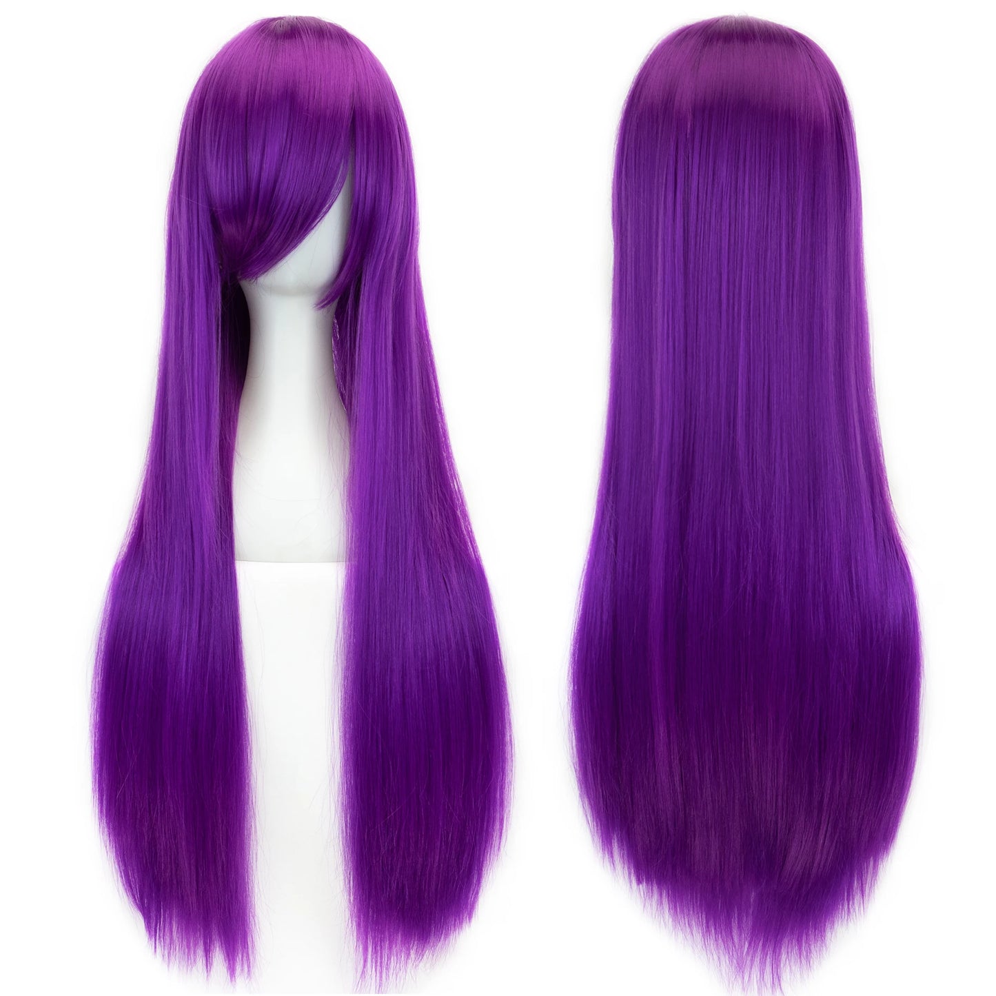 Synthetic Cosplay Wig - Long Straight Purple & White Hairpiece for Women Party