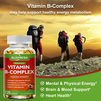 B-Complex Vitamins (B12 B1 B2 B3 B5 B6 B9 Folic Acid &Biotin) Capsule Liver, Immune System, Energy Support Nutrition Supplement