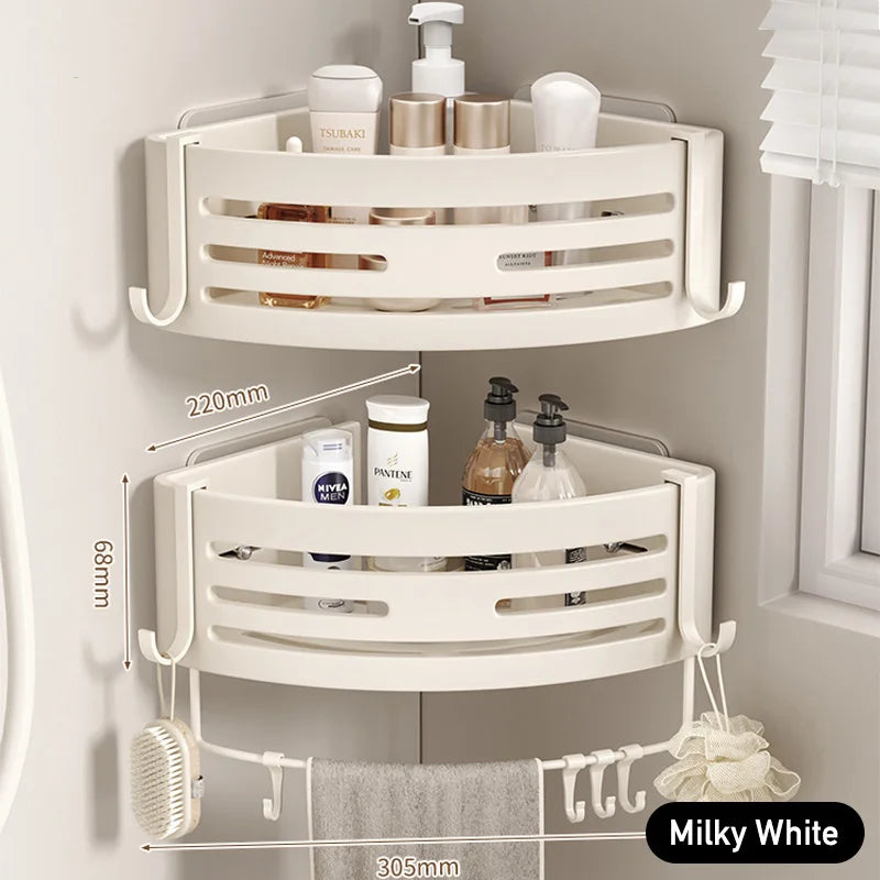 Aluminium Corner Bathroom Shelf - Self-Adhesive Towel Holder No Drill Wall-Mounted Organizer
