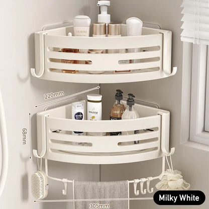 Aluminium Corner Bathroom Shelf - Self-Adhesive Towel Holder No Drill Wall-Mounted Organizer